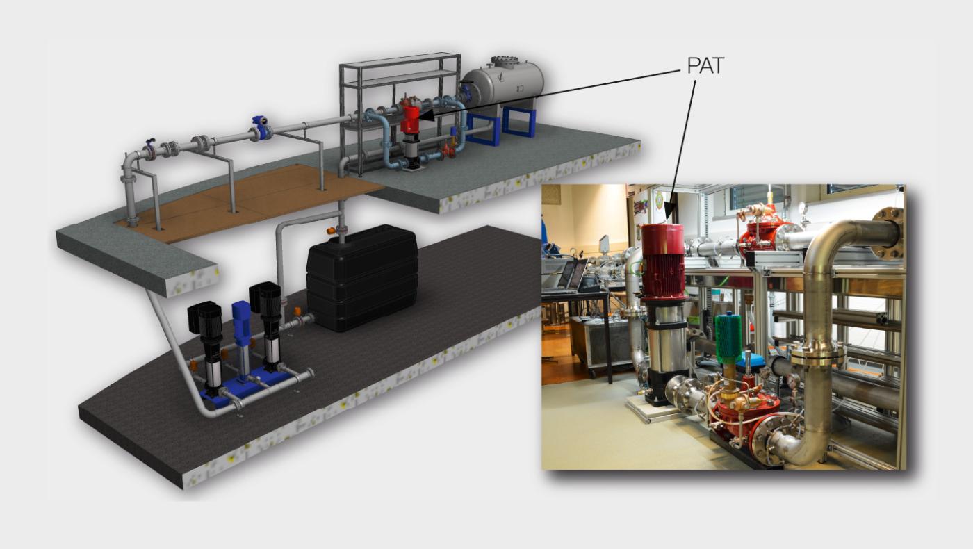 <strong>Figure 3</strong> Implantation de la PAT sur le banc d’essai du Laboratoire hydraulique de la HES-SO Valais/Wallis.