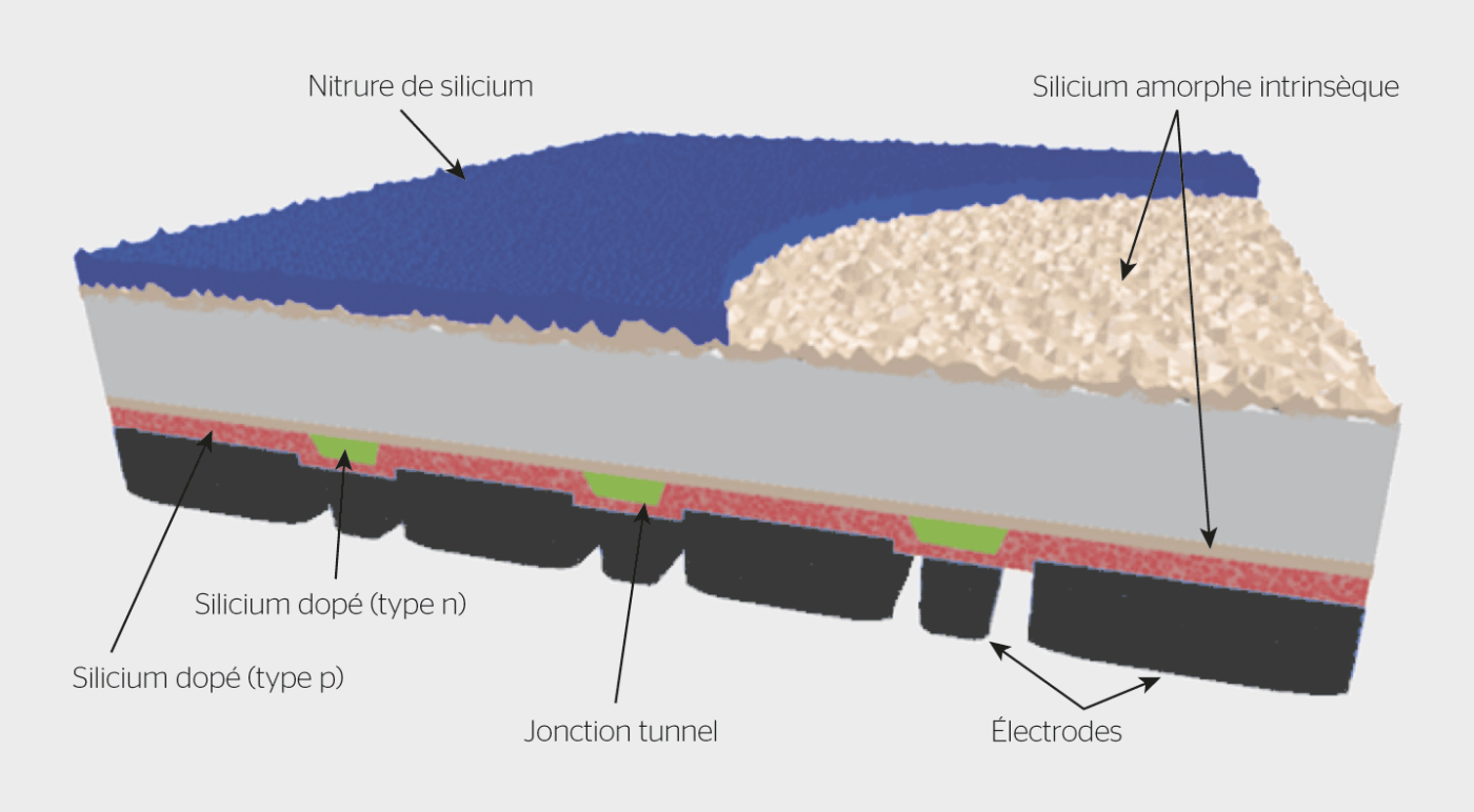 <b>Figure 1</b> Schéma de la cellule photovoltaïque tunnel-IBC.