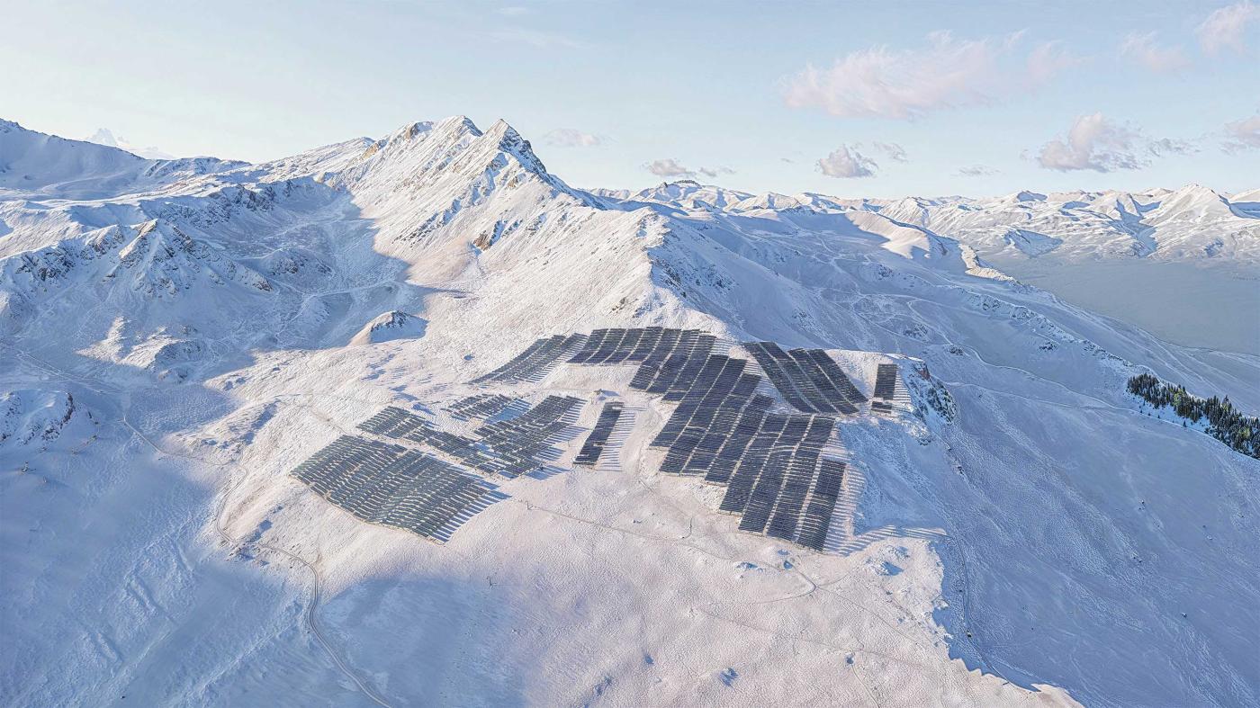 Photomontage de l’installation photovoltaïque alpine «Grands Plans», à Grimentz.